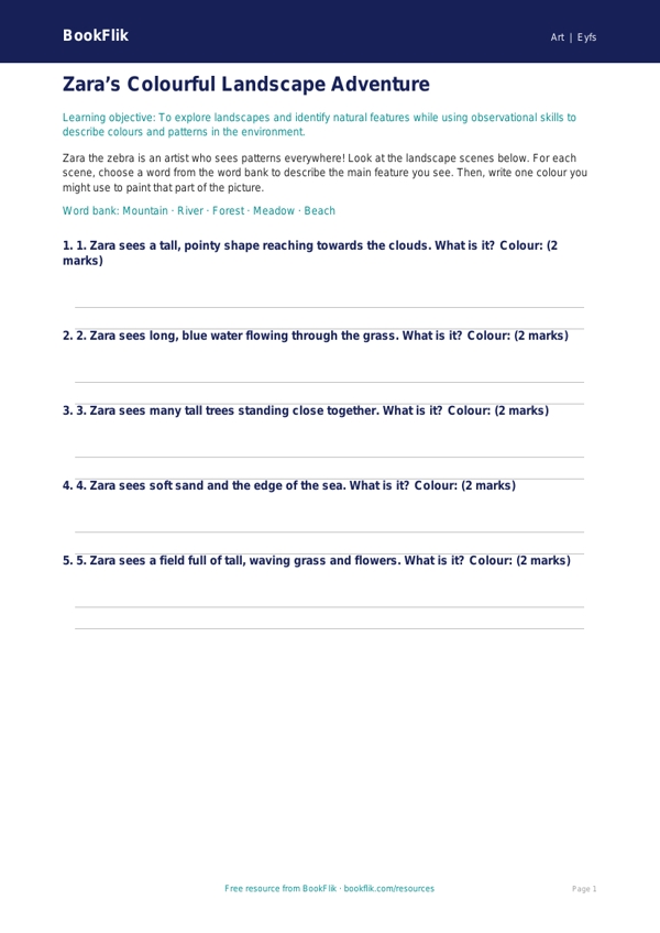 Free Landscapes Activity Sheet | Nursery / LKG | Art | BookFlik worksheet preview — Art Landscapes