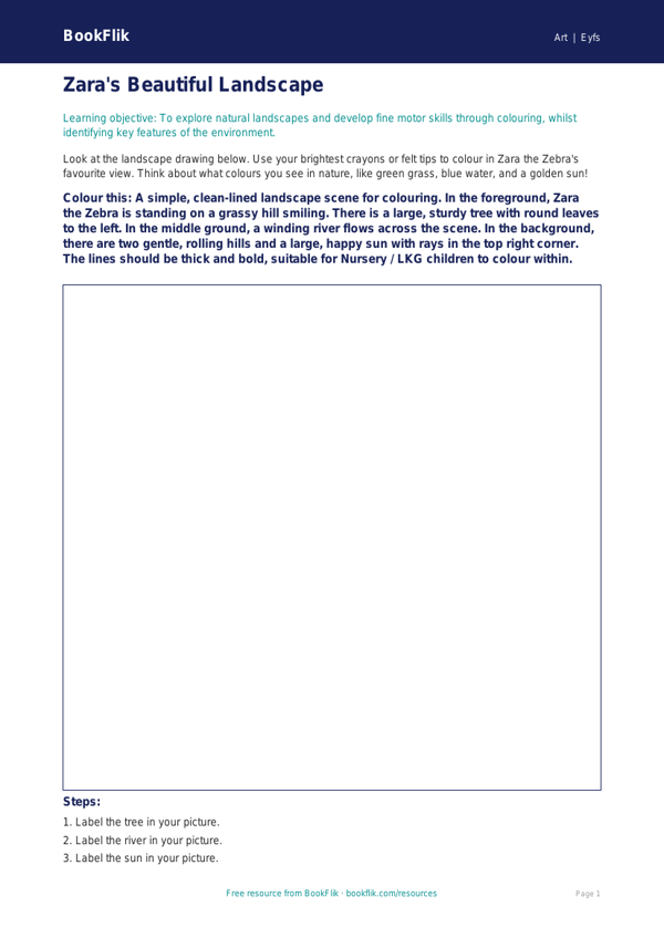 Free Landscapes Colouring Page | Nursery / LKG | Art | BookFlik worksheet preview — Art Landscapes