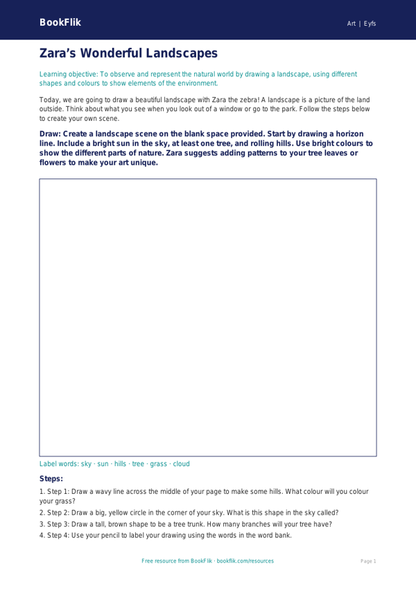 Free Landscapes Drawing Sheet | Nursery / LKG | Art | BookFlik worksheet preview — Art Landscapes