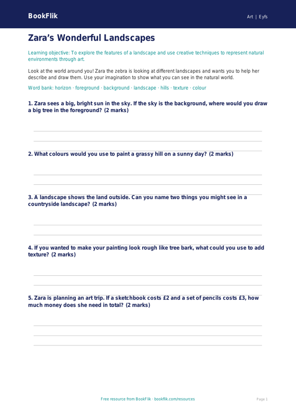 Free Landscapes Worksheet | Nursery / LKG | Art | BookFlik worksheet preview — Art Landscapes