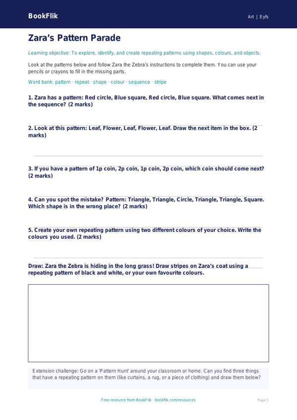 Free Pattern Worksheet | Nursery / LKG | Art | BookFlik worksheet preview — Art Pattern