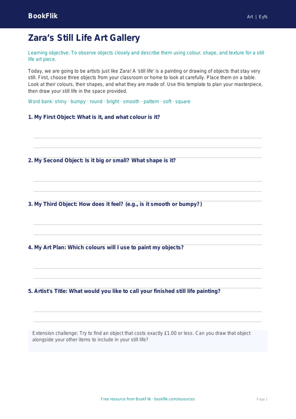 Free Still Life Template | Nursery / LKG | Art | BookFlik worksheet preview — Art Still Life