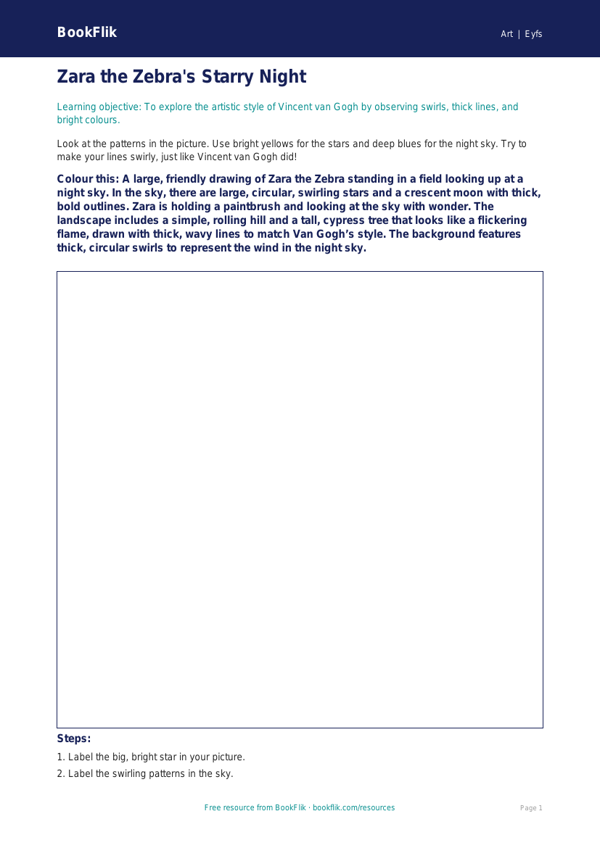 Free Van Gogh Colouring Page | Nursery / LKG | Art | BookFlik worksheet preview — Art Van Gogh