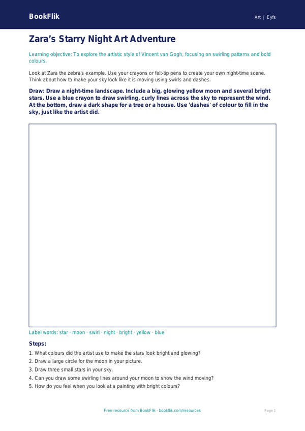 Free Van Gogh Drawing Sheet | Nursery / LKG | Art | BookFlik worksheet preview — Art Van Gogh