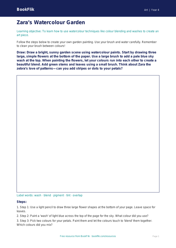 Free Watercolour Drawing Sheet | Class 4 | Art | BookFlik worksheet preview — Art Watercolour