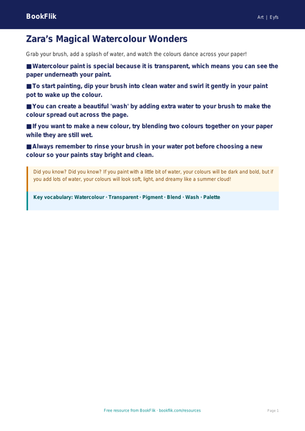 Free Watercolour Poster | Nursery / LKG | Art | BookFlik worksheet preview — Art Watercolour