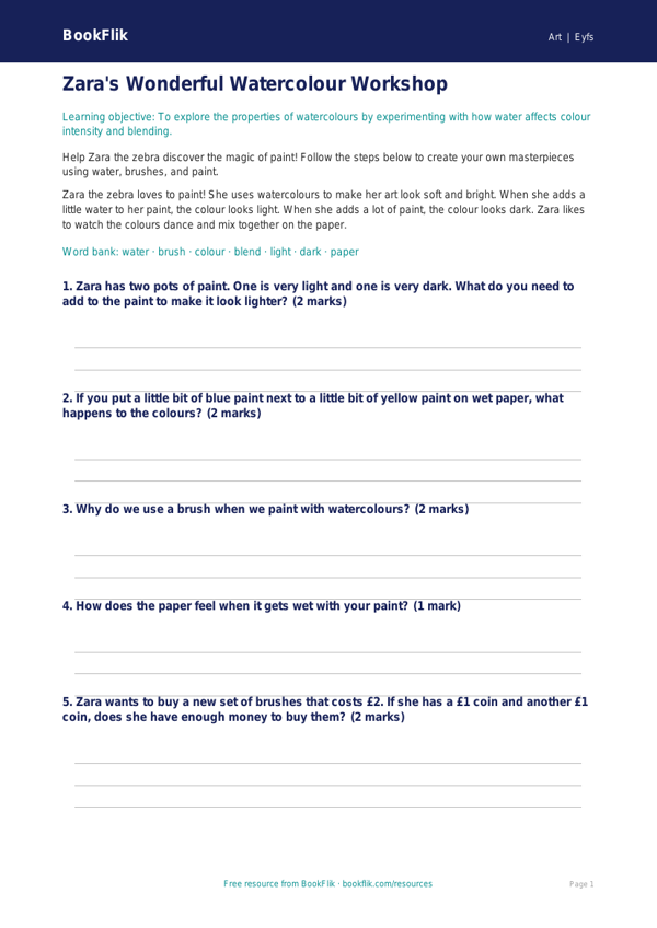 Free Watercolour Worksheet | Nursery / LKG | Art | BookFlik worksheet preview — Art Watercolour