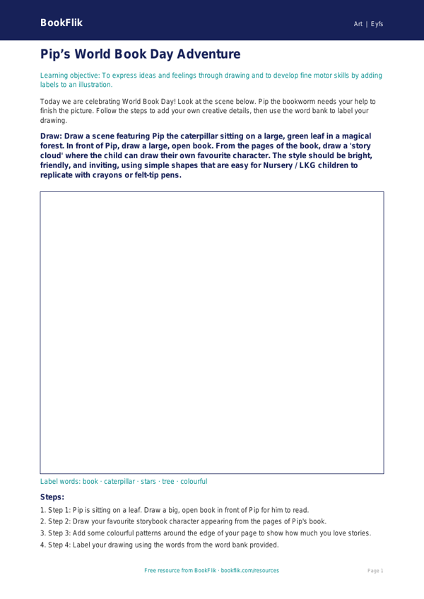 Free World Book Day Art Drawing Sheet | Nursery / LKG | Art | BookFlik worksheet preview — Art World Book Day Art