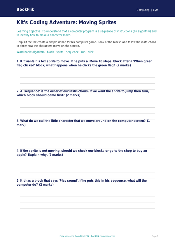 Free Scratch Worksheet | Nursery / LKG | Computing | BookFlik worksheet preview — Computing Scratch
