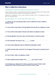 Free Adjectives Quiz | Class 4 | English | BookFlik