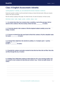 Free Adverbs Assessment | Class 4 | English | BookFlik