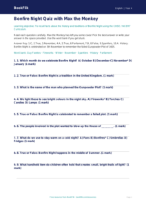 Bonfire Night Quiz for Class 4 | CBSE English Worksheet | BookFlik