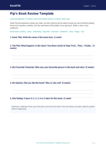 Free Book Review Template | Class 4 | English | BookFlik