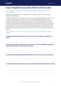 Free Discussion Texts Assessment | Class 5 | English | BookFlik