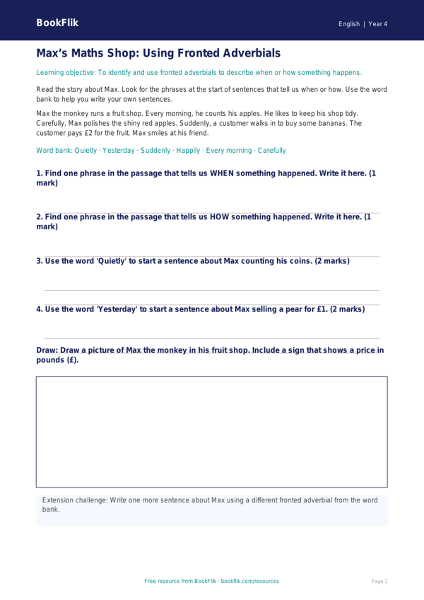 Free Grammar Track Sheet | Class 4 | English | BookFlik worksheet preview — English Grammar