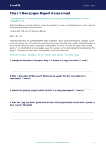 Free Newspaper Writing Assessment | Class 5 | English | BookFlik
