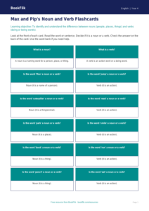 Free Nouns And Verbs Flashcards | Class 4 | English | BookFlik