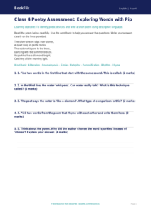 Free Poetry Assessment | Class 4 | English | BookFlik