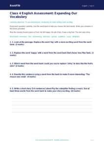 Free Vocabulary Assessment | Class 4 | English | BookFlik