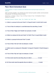 Free Vocabulary Quiz | Class 4 | English | BookFlik