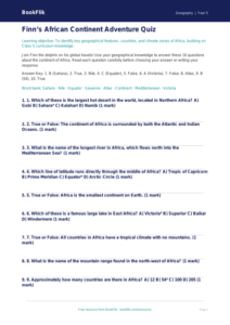 Africa Quiz for Class 5 | CBSE Geography Worksheet | BookFlik