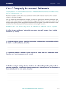 Free Settlements Assessment | Class 5 | Geography | BookFlik