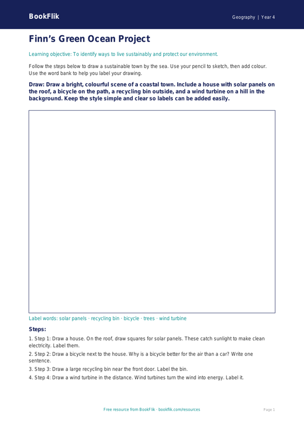 Free Sustainability Drawing Sheet | Class 4 | Geography | BookFlik worksheet preview — Geography Sustainability