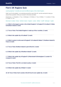 UK Regions Worksheet for Class 4 | Geography | BookFlik