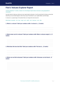 Free Volcanoes Writing Frame | Class 1 | Geography | BookFlik