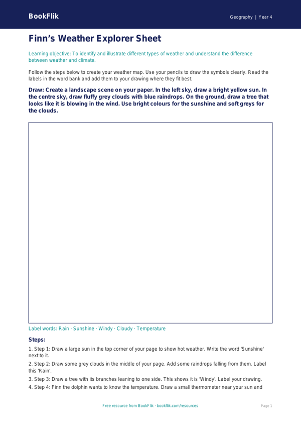 Free Weather And Climate Drawing Sheet | Class 4 | Geography | BookFlik worksheet preview — Geography Weather And Climate