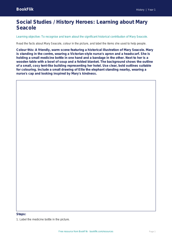 Black History Colouring Page for Class 1 | CBSE Social Studies | BookFlik worksheet preview — History Black History