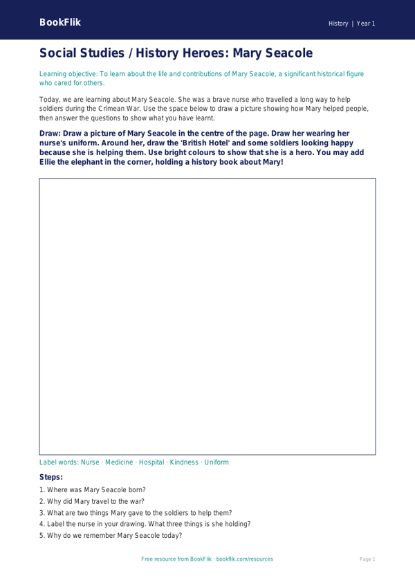 Free Black History Drawing Sheet | Class 1 | Social Studies / History | BookFlik worksheet preview — History Black History