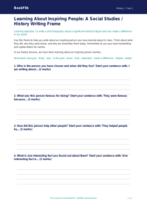 Free Black History Writing Frame | Class 1 | Social Studies / History | BookFlik