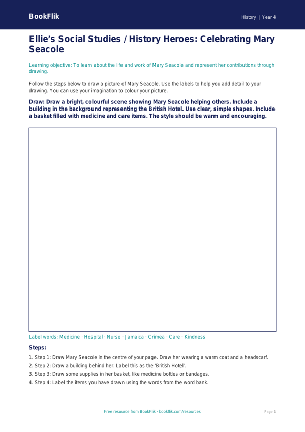 Free Black History Drawing Sheet | Class 4 | Social Studies / History | BookFlik worksheet preview — History Black History