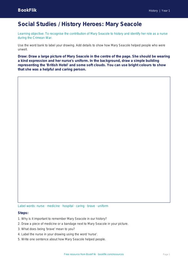 Free Black History Month Drawing Sheet | Class 1 | Social Studies / History | BookFlik worksheet preview — History Black History Month