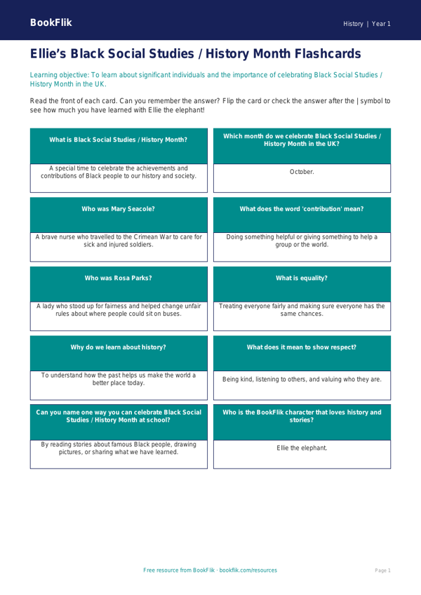 Black History Month Activities for Class 1 | CBSE Social Studies | BookFlik worksheet preview — History Black History Month