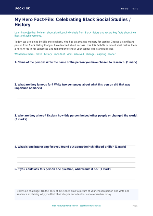 Black History Month Activity Sheet for Class 1 | CBSE Social Studies worksheet preview — History Black History Month