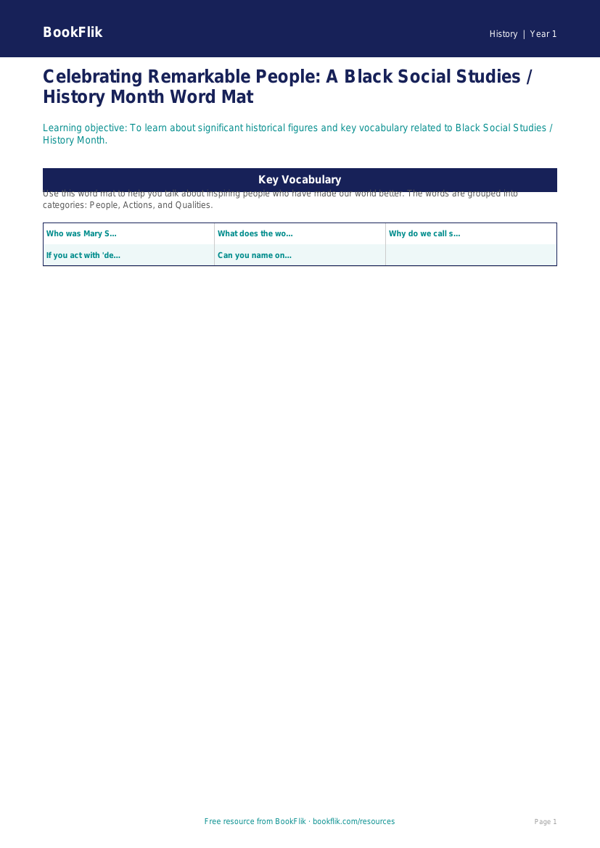 Black History Month Learning Resource for Class 1 | CBSE Social Studies worksheet preview — History Black History Month
