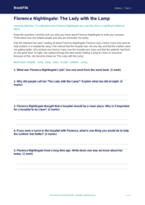 Free Florence Nightingale Worksheet | Class 1 | Social Studies / History | BookFlik