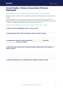 Free Florence Nightingale Assessment | Class 4 | Social Studies / History | BookFlik