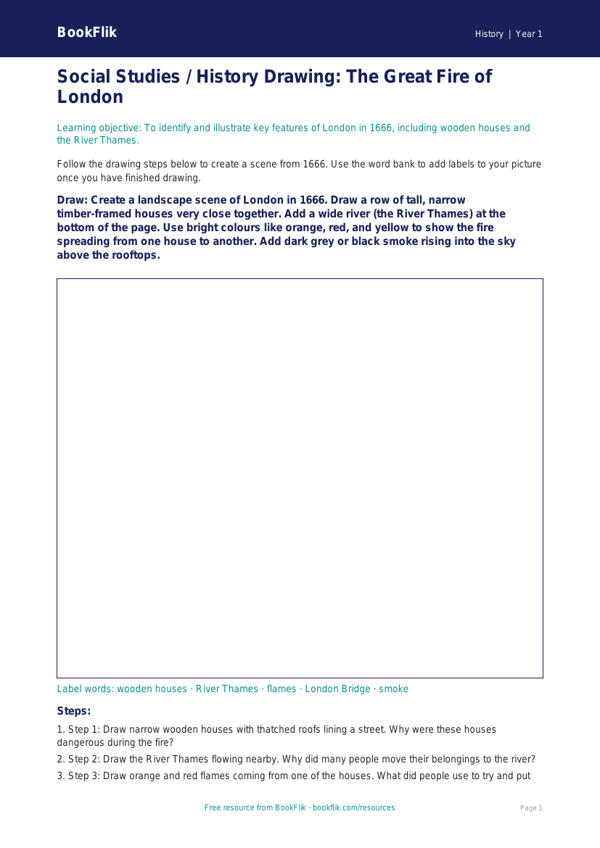 Free Great Fire Of London Drawing Sheet | Class 1 | Social Studies / History | BookFlik worksheet preview — History Great Fire Of London