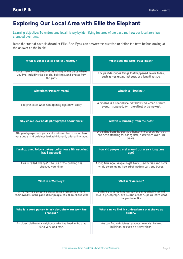 Free Local History Flashcards | Class 1 | Social Studies | BookFlik worksheet preview — History Local History
