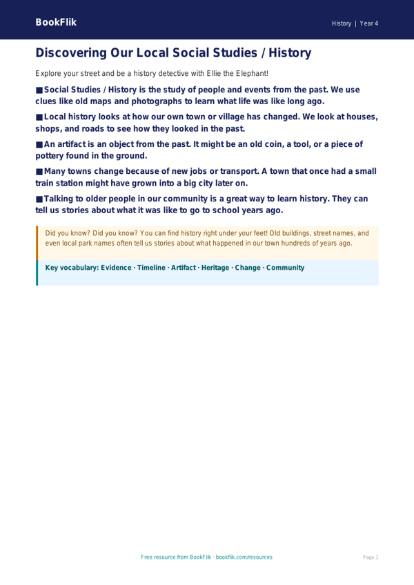 Free Local History Poster | Class 4 | Social Studies / History | BookFlik worksheet preview — History Local History