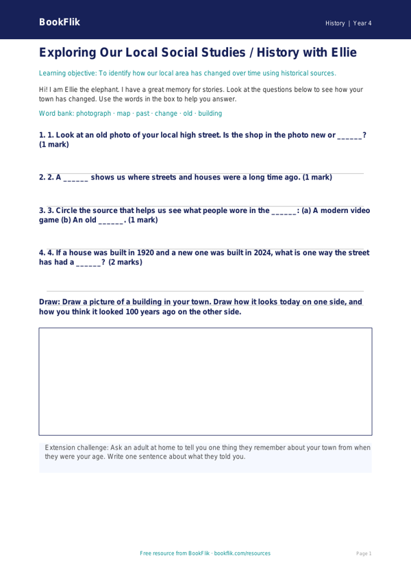 Free Local History Worksheet | Class 4 | Social Studies / History | BookFlik worksheet preview — History Local History
