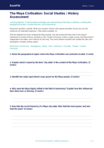 Free Maya Civilisation Assessment | Class 5 | Social Studies / History | BookFlik