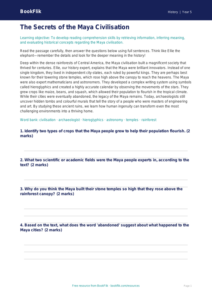 Free Maya Civilisation Comprehension | Class 5 | Social Studies / History | BookFlik