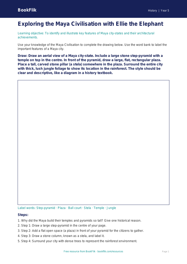 Free Maya Civilisation Drawing Sheet | Class 5 | Social Studies / History | BookFlik worksheet preview — History Maya Civilisation