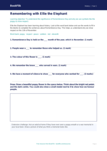 Free Remembrance Day Activity Sheet | Class 1 | Social Studies / History | BookFlik