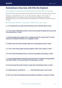 Free Remembrance Day Quiz | Class 1 | Social Studies / History | BookFlik