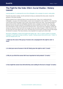 Free Suffragettes Comprehension | Class 4 | Social Studies / History | BookFlik